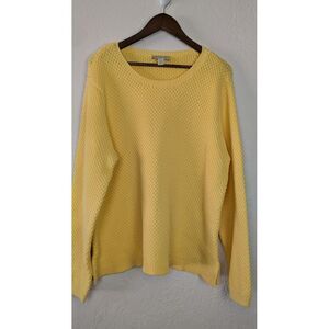Appleseeds Chunky Waffle Knit Sweater XL Yellow Cotton Blend Crew Neck Split Hem